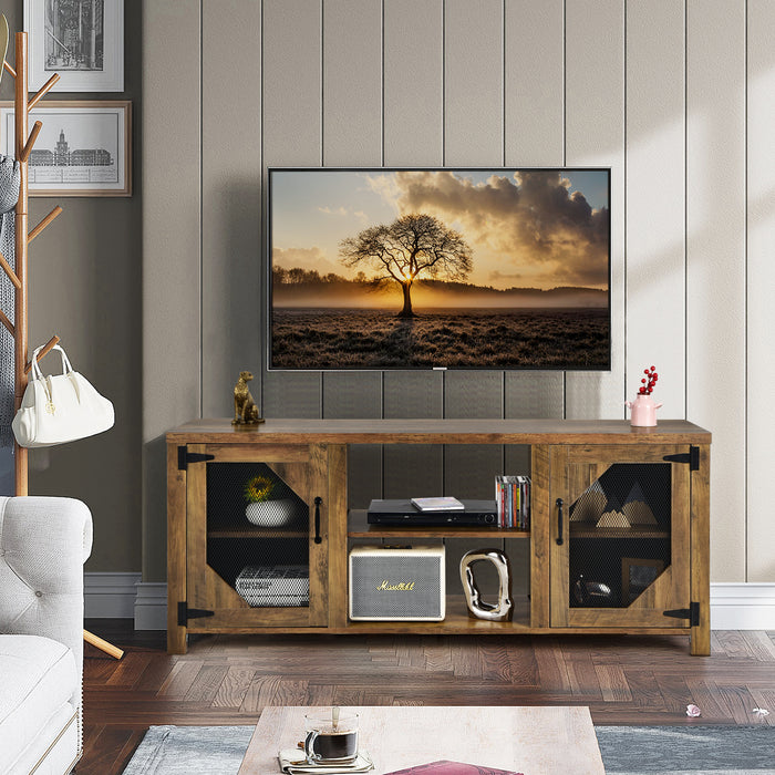 Wooden TV Stand with Adjustable Shelves for Home Living Room Bedroom-