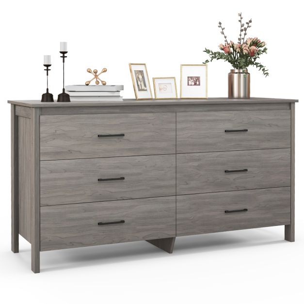 Grey 6-Drawer Cabinet - Durable Dresser with Center Support and Anti-Tip Safety Feature - Perfect for Efficient Home Storage Solutions
