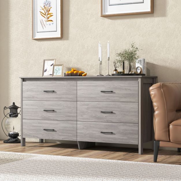 Grey 6-Drawer Cabinet - Durable Dresser with Center Support and Anti-Tip Safety Feature - Perfect for Efficient Home Storage Solutions