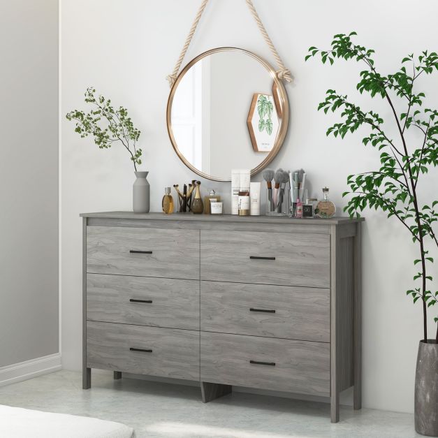 Grey 6-Drawer Cabinet - Durable Dresser with Center Support and Anti-Tip Safety Feature - Perfect for Efficient Home Storage Solutions