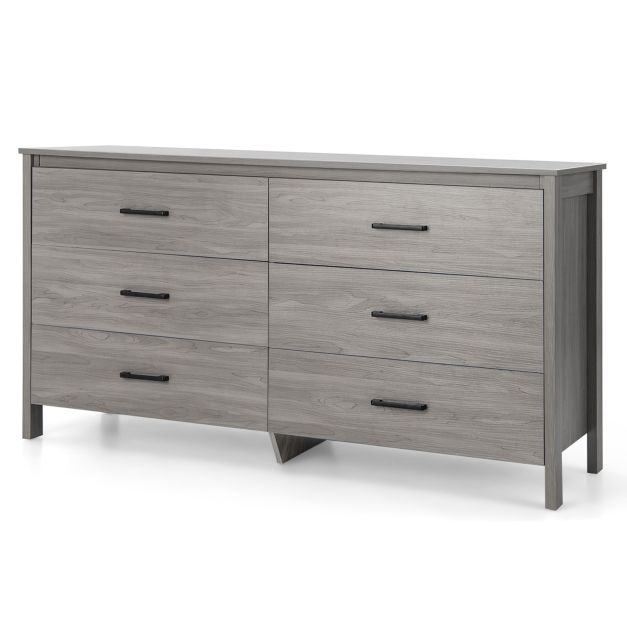 Grey 6-Drawer Cabinet - Durable Dresser with Center Support and Anti-Tip Safety Feature - Perfect for Efficient Home Storage Solutions