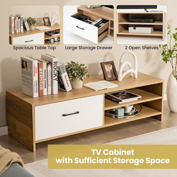 Wooden Furniture Creations-TV Stand With Drawer and 2 Shelves - Space-Saving Stand Ideal for TVs Up to 55 Inches