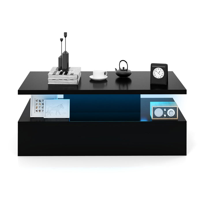 Modern 2-tier High Glossy  Coffee Table with Adjustable Light Colors-