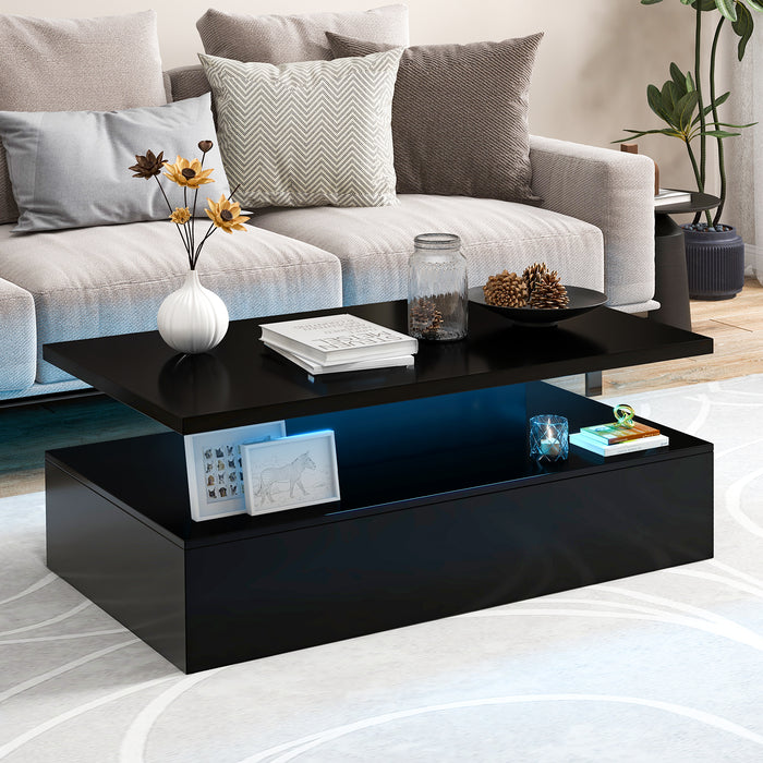 Modern 2-tier High Glossy  Coffee Table with Adjustable Light Colors-