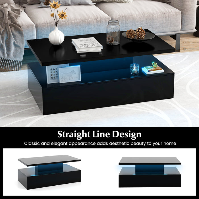 Modern 2-tier High Glossy  Coffee Table with Adjustable Light Colors-