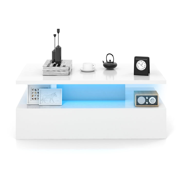 Modern 2-tier High Glossy  Coffee Table with Adjustable Light Colors-