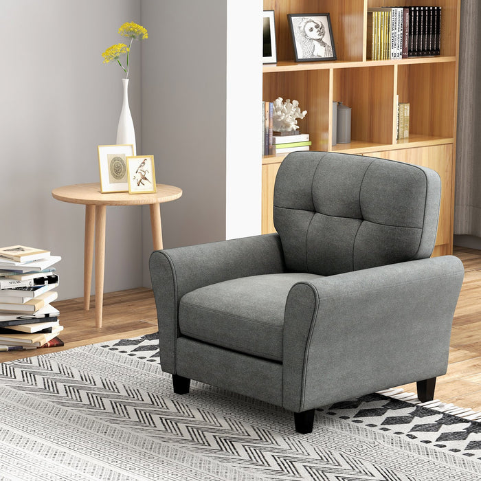 Upholstered Tufted Accent Chair - Grey with Non-slip Foot Pads - Ideal for Enhancing Room Decor and Ensuring Safety on Slippery Floors