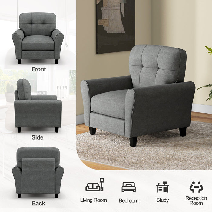 Upholstered Tufted Accent Chair - Grey with Non-slip Foot Pads - Ideal for Enhancing Room Decor and Ensuring Safety on Slippery Floors
