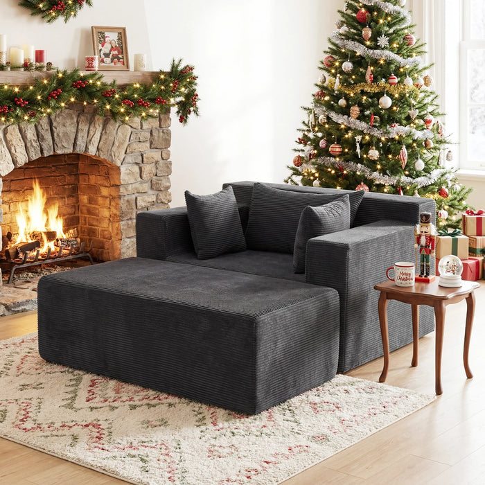 Single Foam Sofa with Ottoman and Pillows Bean Bag Chair No Assembly-