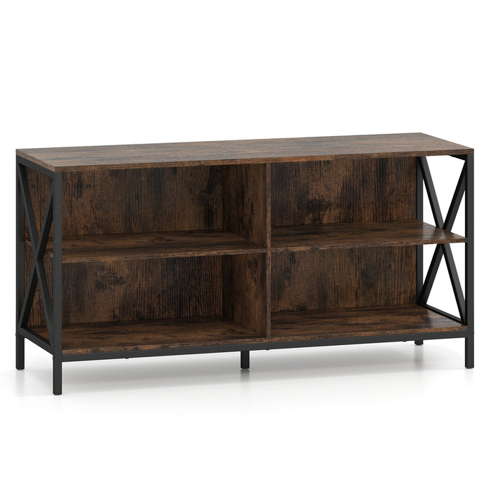 TV Stand for TVs up to 55" with 4 Open Shelves & Raised Metal Legs for Living Room-