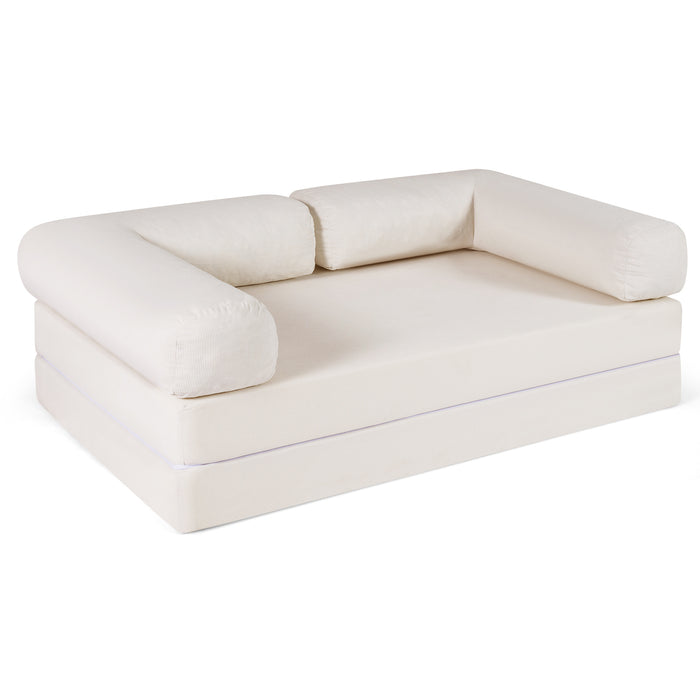 Folding Sofa Bed 4-in-1 Convertible Futon Couch with Comfy Corduroy Cover-
