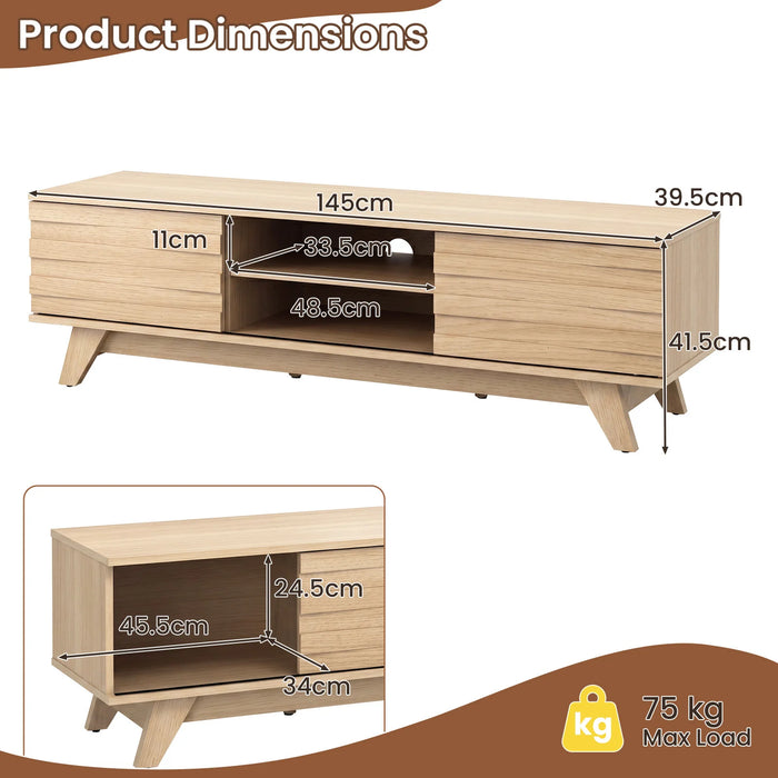 Wooden Media Console with 2 Sliding Doors for TVs-Natural