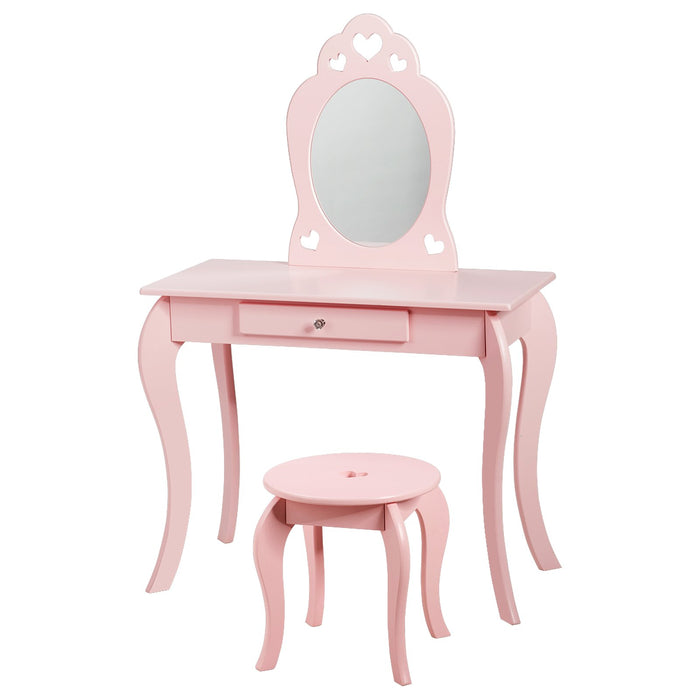 Kids Vanity Table and Stool with Removable Mirror and Drawer-