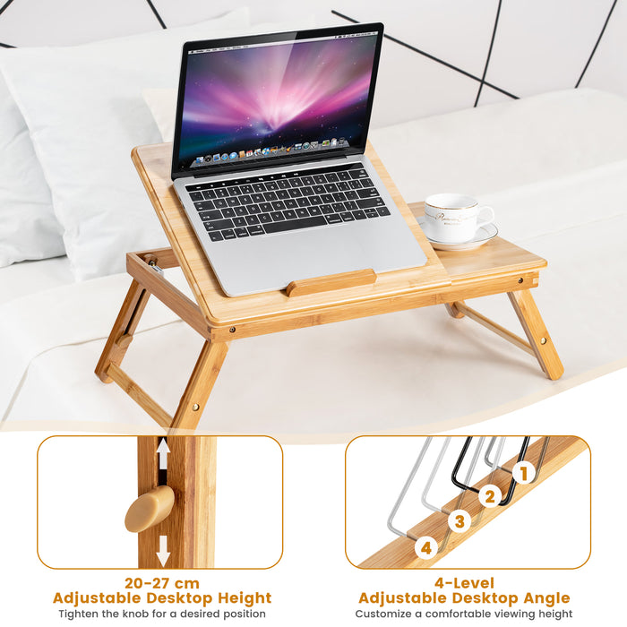 Bamboo Laptop Tray - Portable Lap Desk with Adjustable Legs and Tilting Top - Perfect for Computer Work, Reading and Drawing