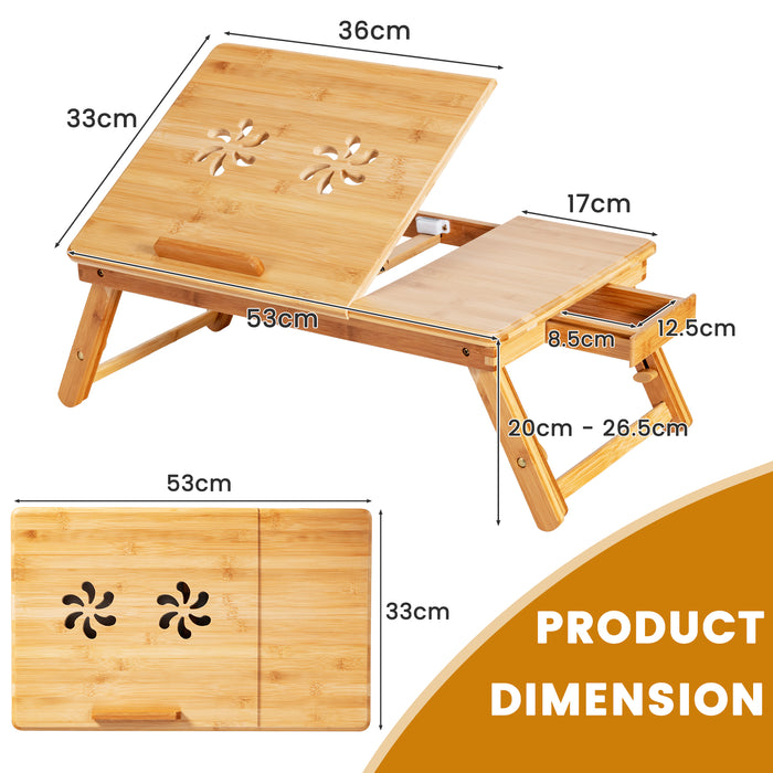 Bamboo Laptop Tray - Portable Lap Desk with Adjustable Legs and Tilting Top - Perfect for Computer Work, Reading and Drawing