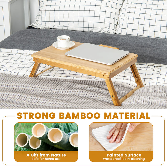 Bamboo Laptop Tray - Portable Lap Desk with Adjustable Legs and Tilting Top - Perfect for Computer Work, Reading and Drawing