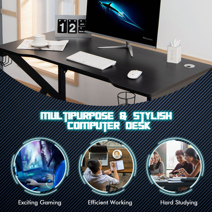 K-Shaped Gaming Desk with Cup Holder and Headphone Hook