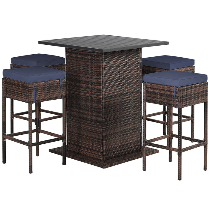 5-Piece Garden Bar Set with 2 Storage Shelves and Cushions-