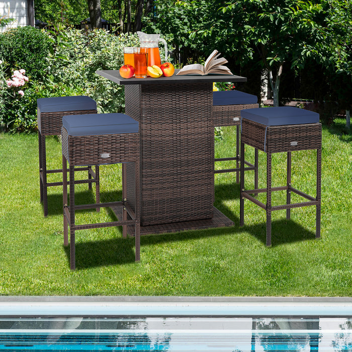 5-Piece Garden Bar Set with 2 Storage Shelves and Cushions-