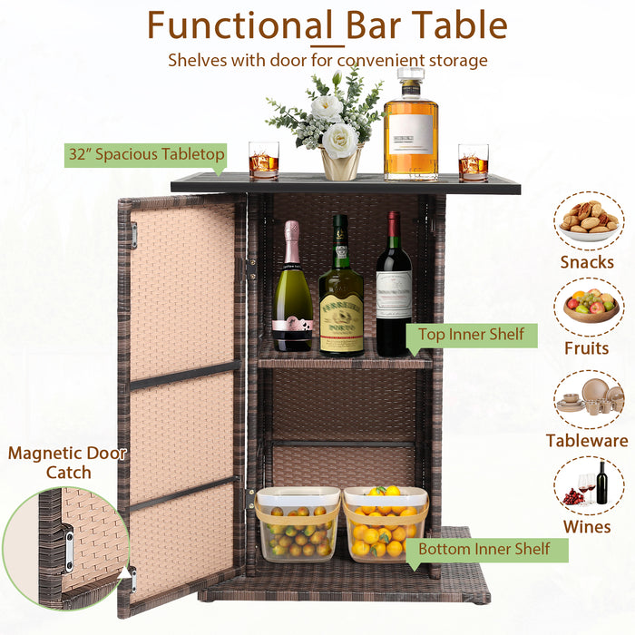 5-Piece Garden Bar Set with 2 Storage Shelves and Cushions-