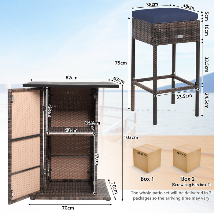 5-Piece Garden Bar Set with 2 Storage Shelves and Cushions-