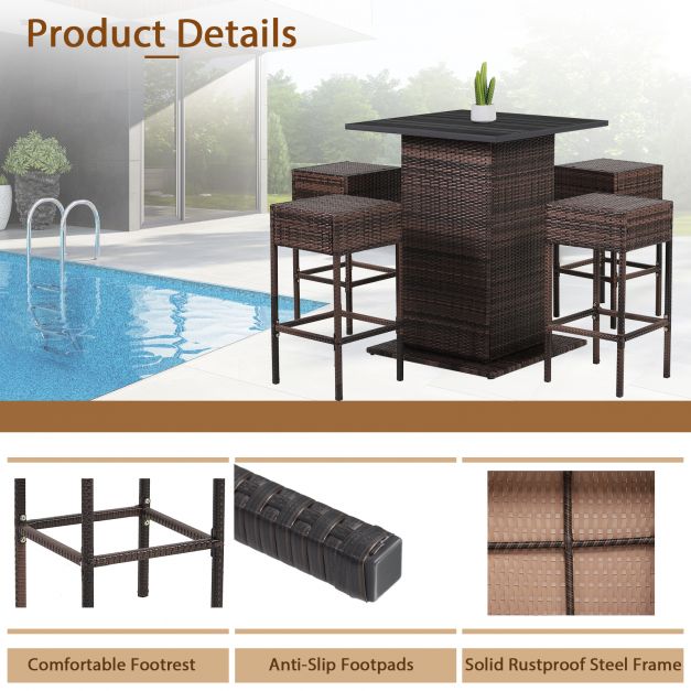 5-Piece Garden Bar Collection - Outdoor Furniture Set with Storage Shelves and Cushions, White Finish - Ideal for Garden Comfort and Organization