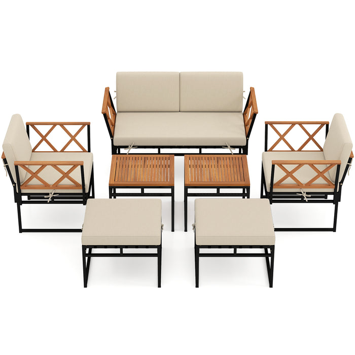 7 Piece Outdoor Conversation Set with Ottomans for Porch-
