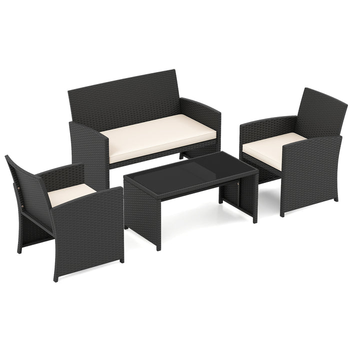 4 Piece Patio Rattan Conversation Set Wicker Loveseat Armchairs-