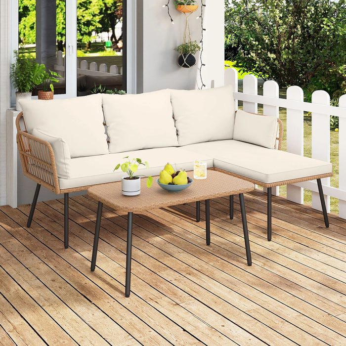 Outdoor L Shape Sofa Set with Coffee Table and Removable Cushions for Porch-