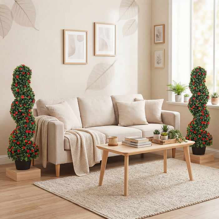 HOMCOM Decorative Artificial Plants Set of 2, UV Resistant Fake Plants in Pot for Indoor Outdoor Decor, 90cm, Red