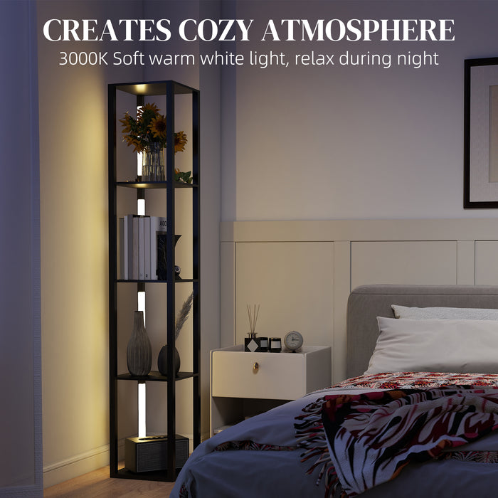 HOMCOM Floor Lamp with Shelves, 4 Layer Dimmable Column Modern Standing Lamp with 3 Brightness Levels and Foot Switch for Living Room, Bedroom, Office, Black