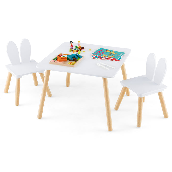 Kids Wooden Table and Rabbit Chairs Set with Space-Saving Structure-