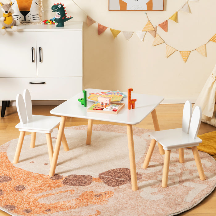 Kids Wooden Table and Rabbit Chairs Set with Space-Saving Structure-