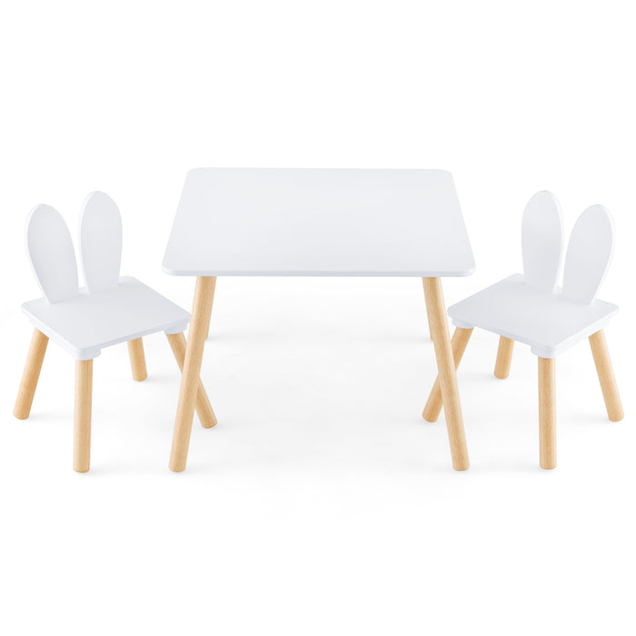 Kids Wooden Table and Rabbit Chairs Set with Space-Saving Structure-