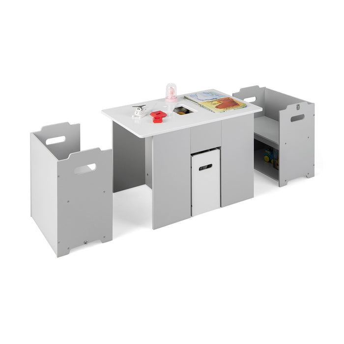 4-in-1 Kids Table and Chairs Set with 2 Stackable Chairs-