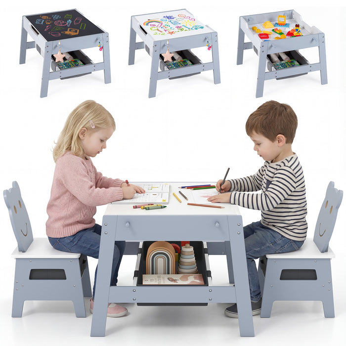 Versatile Kids Table and 2 Chairs Set with Detachable Double-sized Tabletop-