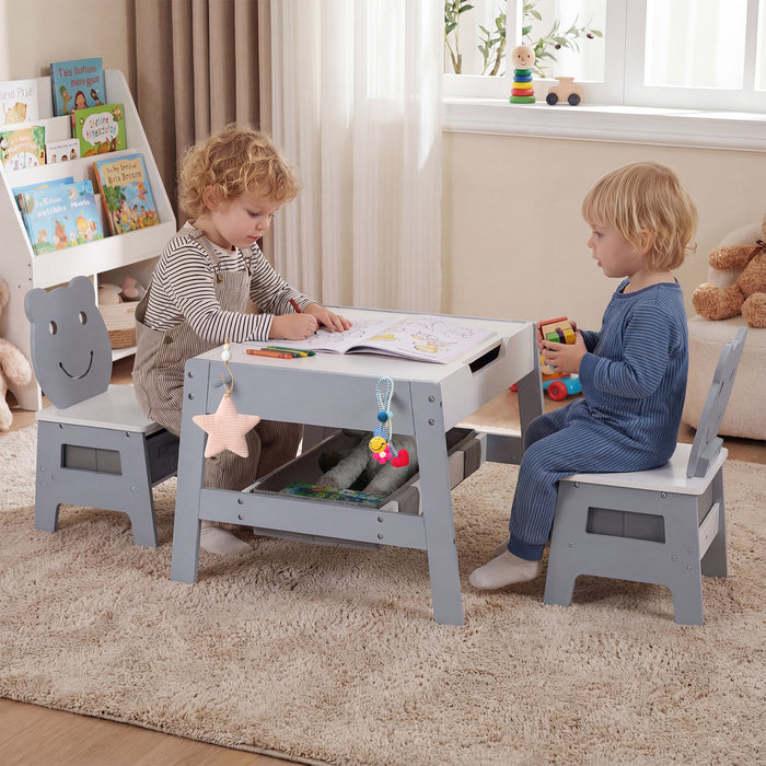 Versatile Kids Table and 2 Chairs Set with Detachable Double-sized Tabletop-