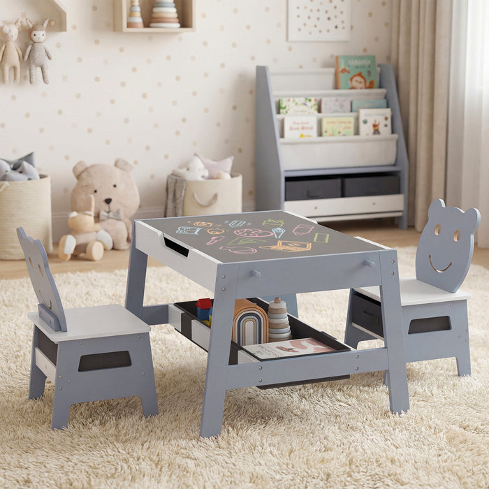 Versatile Kids Table and 2 Chairs Set with Detachable Double-sized Tabletop-