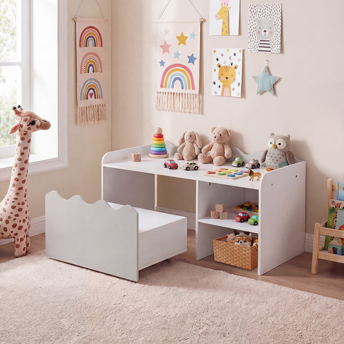 Scalloped Kids Bookshelf with Movable Drawer and Anti-Toppling Kit for Playroom-Pink