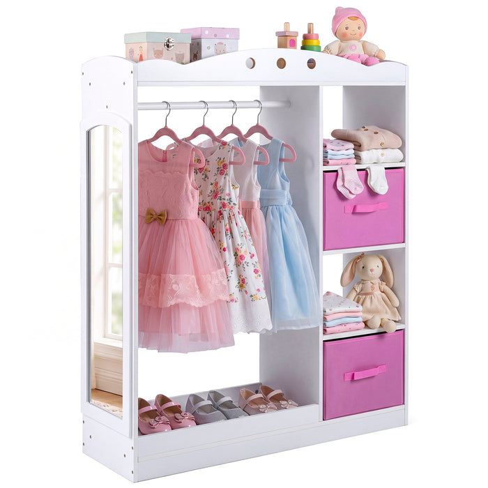 Kids Dress Up Storage with Full Length Mirror and Open Shelves-