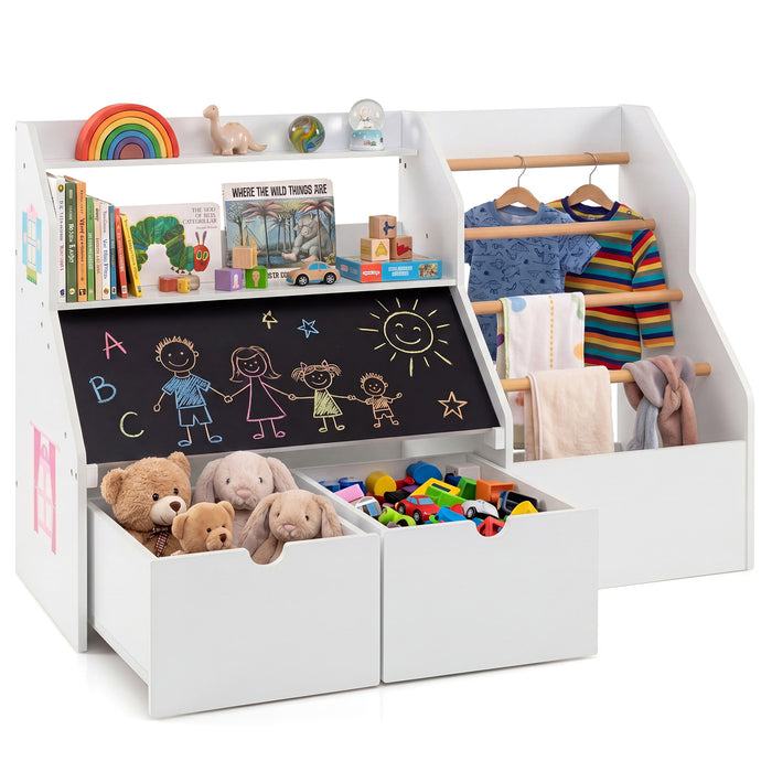Toy Storage Organizer with Flip-up Blackboard and Movable Drawers for Playroom-