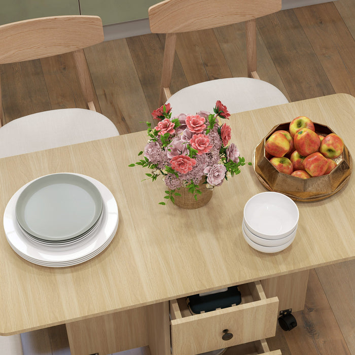 HOMCOM Six-Person Drop Leaf Dining Table, with Storage - Wood-Effect