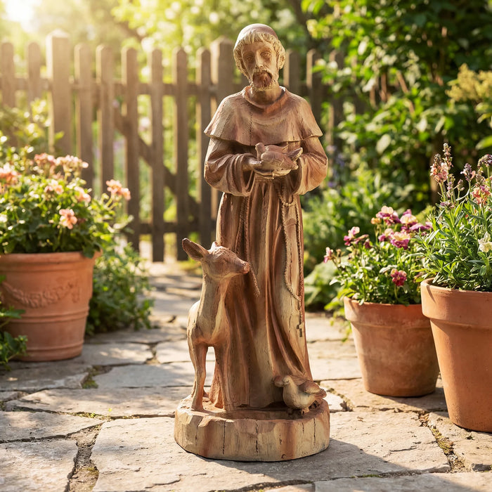 62cm St. Francis Statue with Bird Feeder Saint Francis of Assisi Garden Decoration-