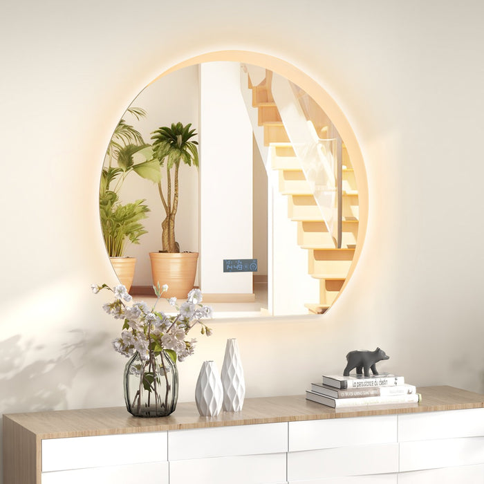Half Circle LED Bathroom Mirror with Touch Switch and 3-Color Lights