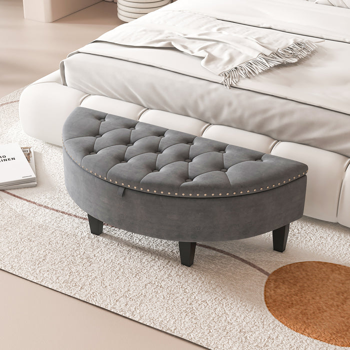 Half Moon Storage Bench - Elegant Velvet Upholstered Ottoman Bench - Perfect Additional Storage for Any Room