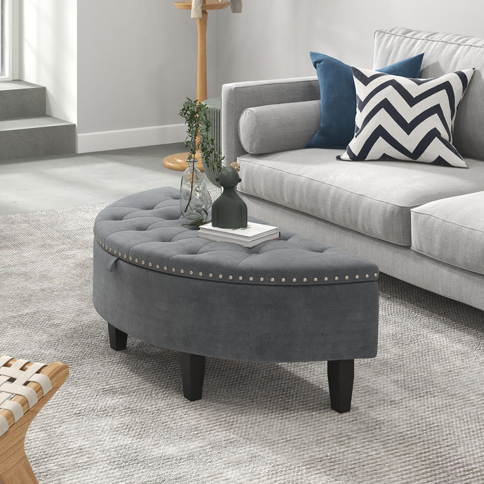 Half Moon Storage Bench - Elegant Velvet Upholstered Ottoman Bench - Perfect Additional Storage for Any Room