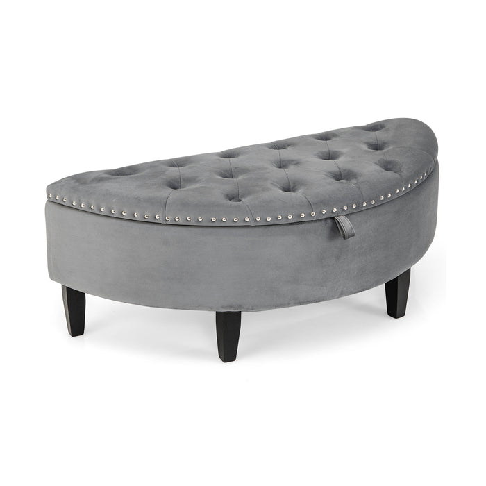 Half Moon Storage Bench - Elegant Velvet Upholstered Ottoman Bench - Perfect Additional Storage for Any Room