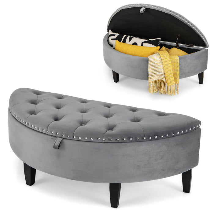 Half Moon Storage Bench - Elegant Velvet Upholstered Ottoman Bench - Perfect Additional Storage for Any Room