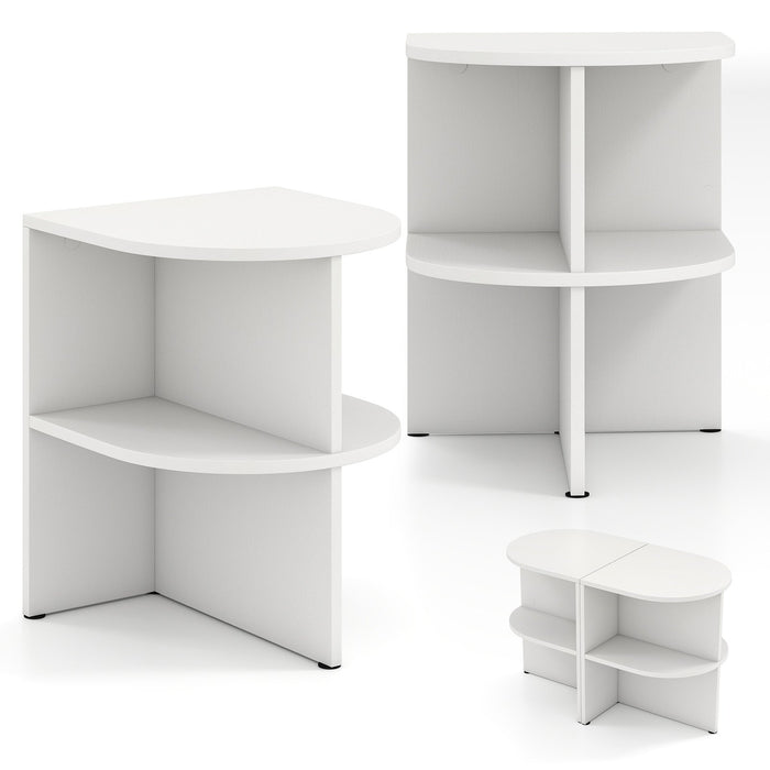 Half Round End Table 2-Tier Half Moon Side Table with Open Shelves-White