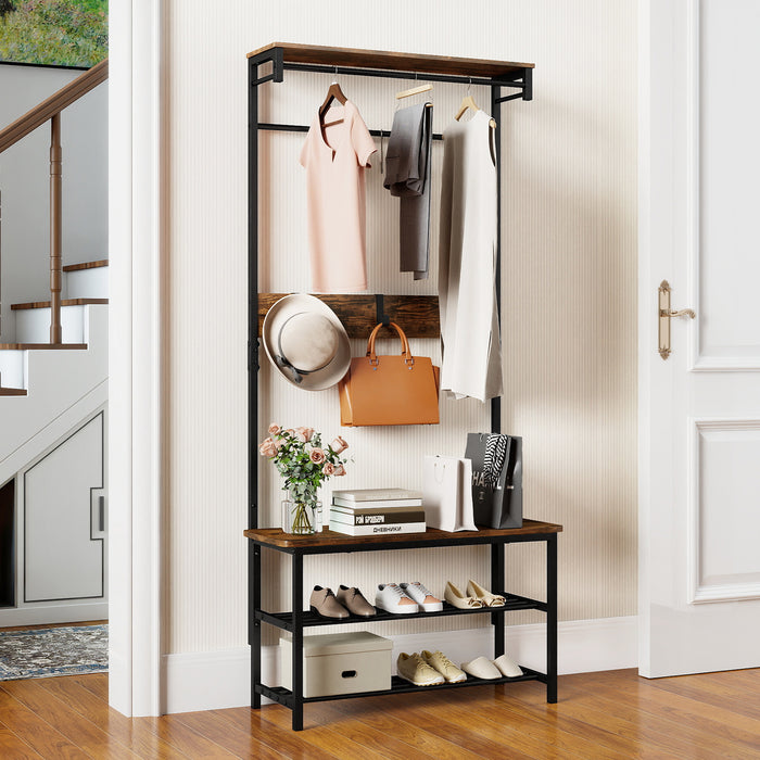 Hall Tree with Bench and Shoe Storage with Hanging Bars-